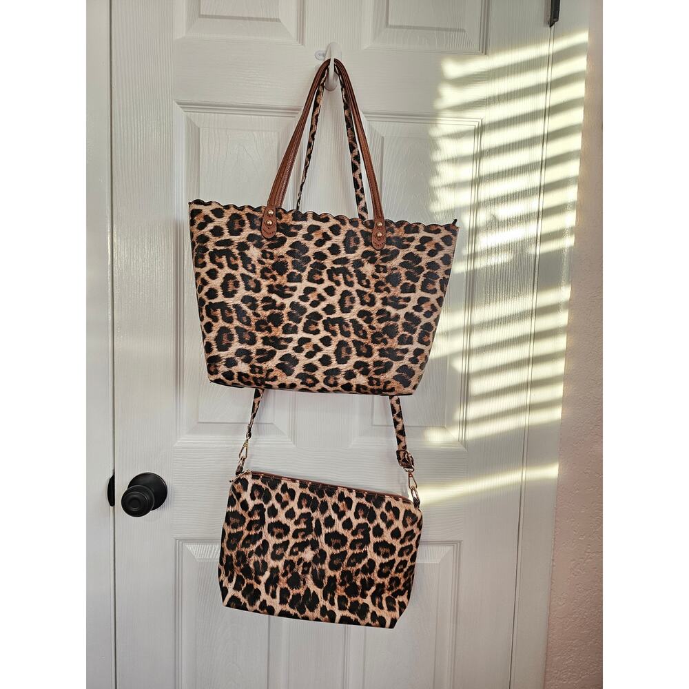 NEW 2 Piece Cheetah Print Purse & Crossbody Set - Picture 2 of 10